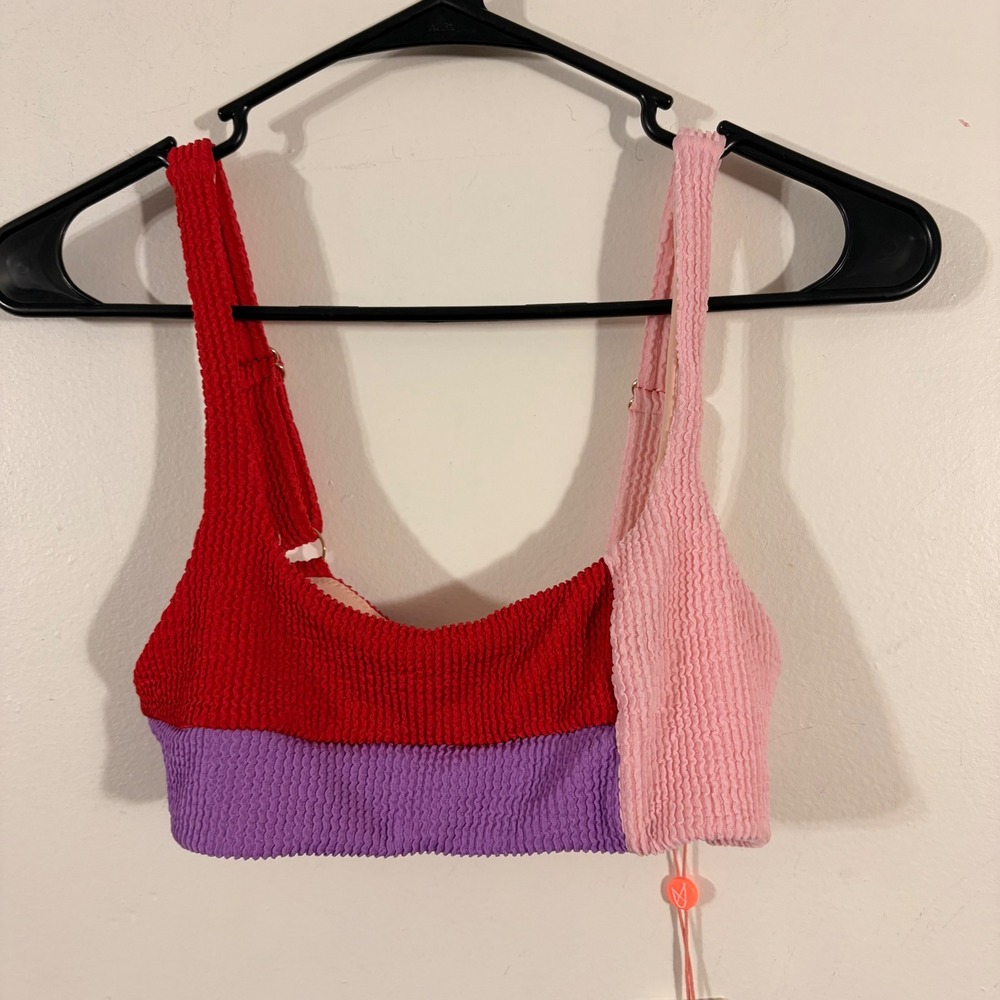 MINKPINK Cartagena Bikini Top Womens M Red Pink Purple NEW Colorblock Crinkle